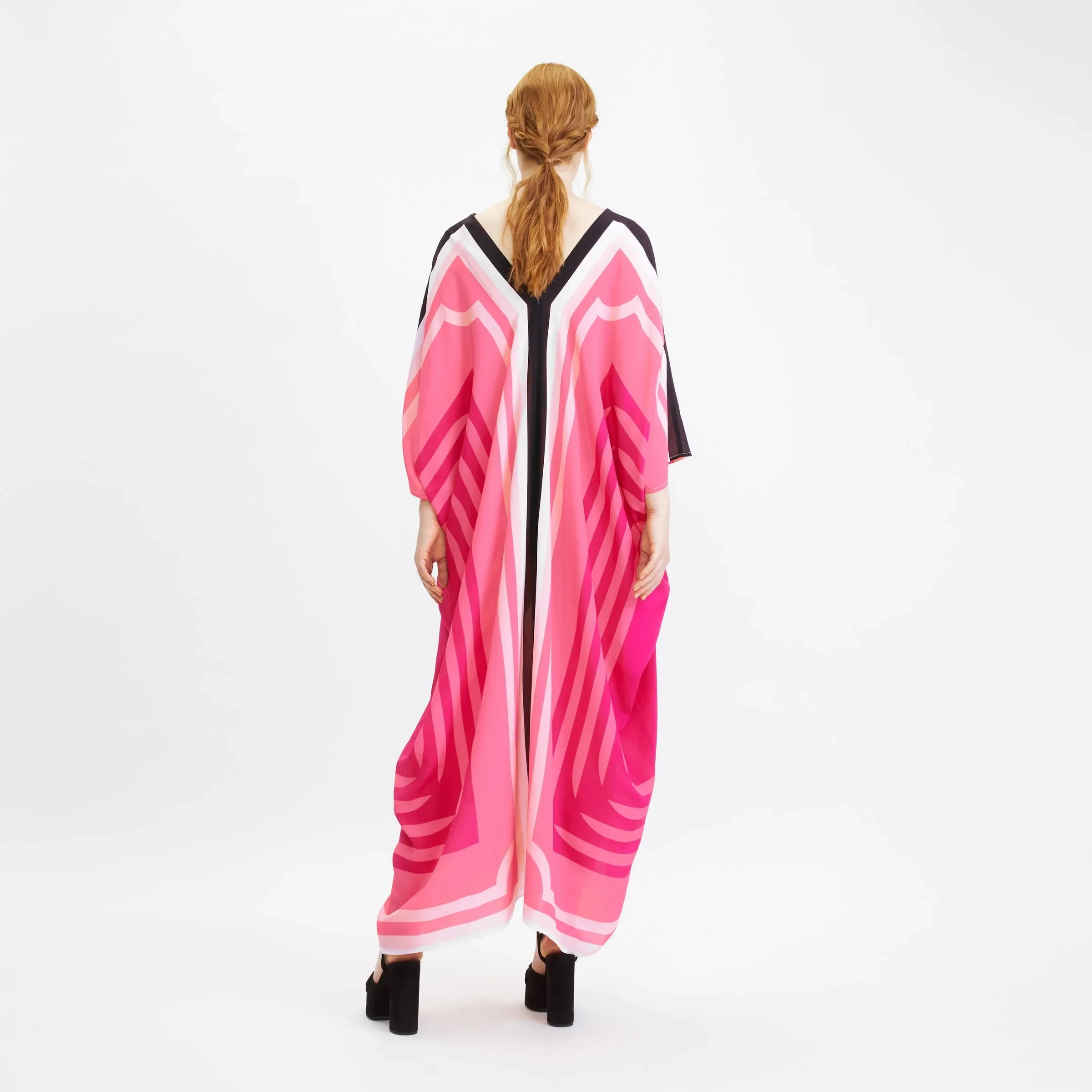 Pink Silk Crepe Long Kaftan For Women's