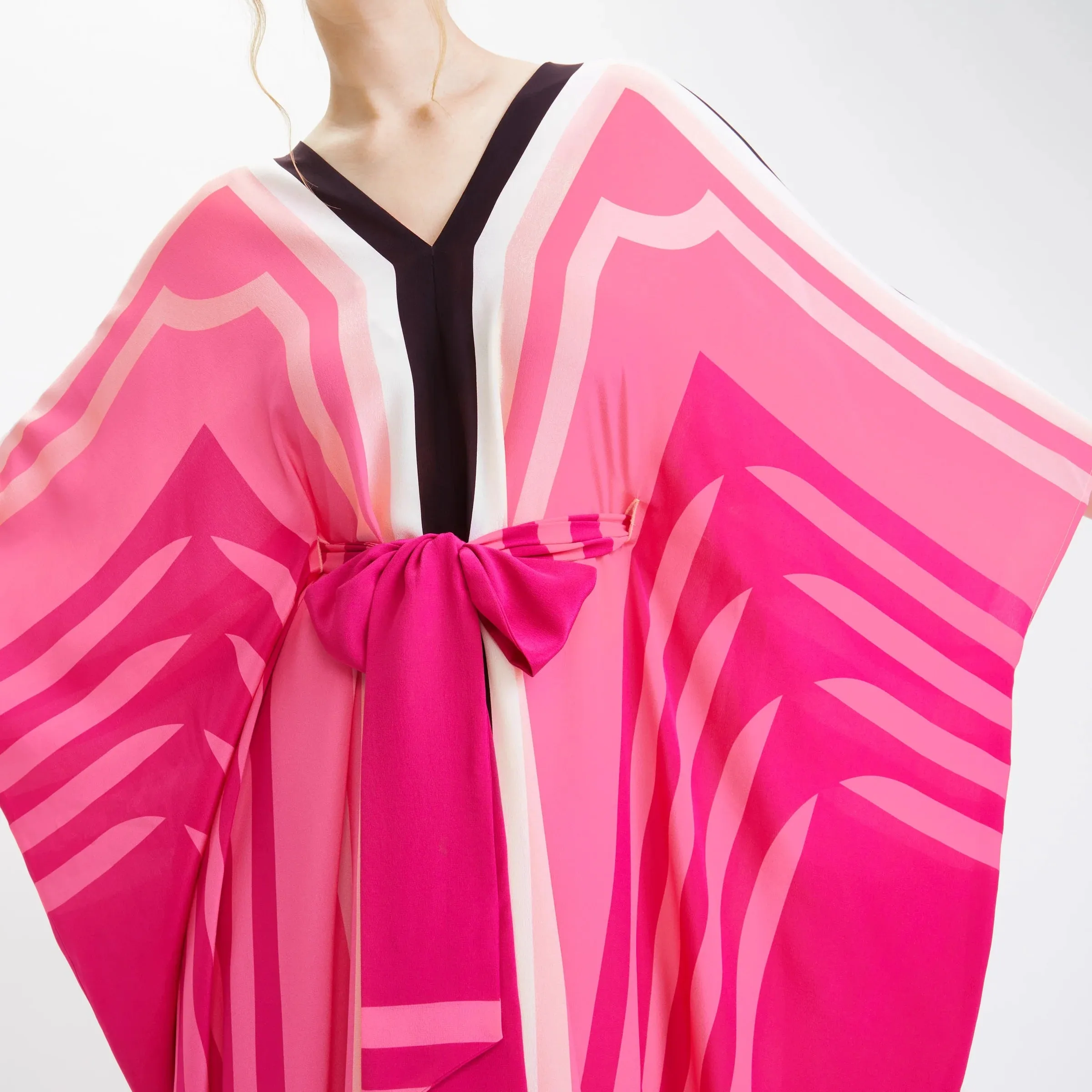 Pink Silk Crepe Long Kaftan For Women's