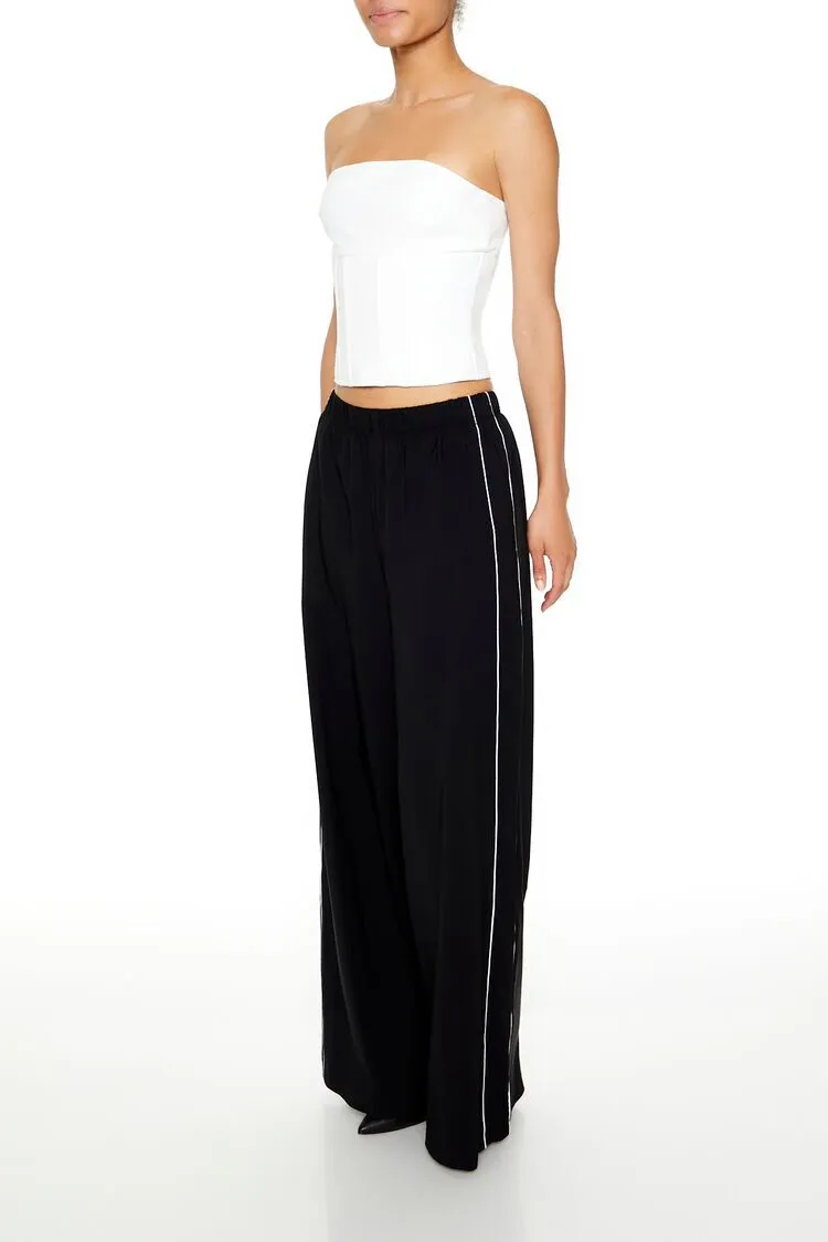 Piped-Trim Wide-Leg Pants