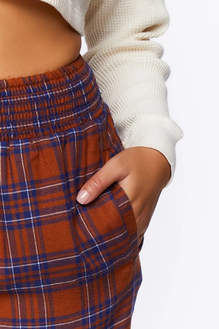 Plaid Smocked Wide-Leg Pants