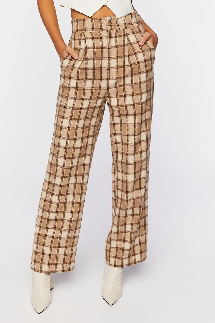 Plaid Straight-Leg Pants