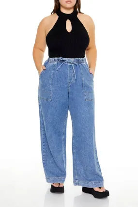 Plus Size Drawstring Wide-Leg Jeans