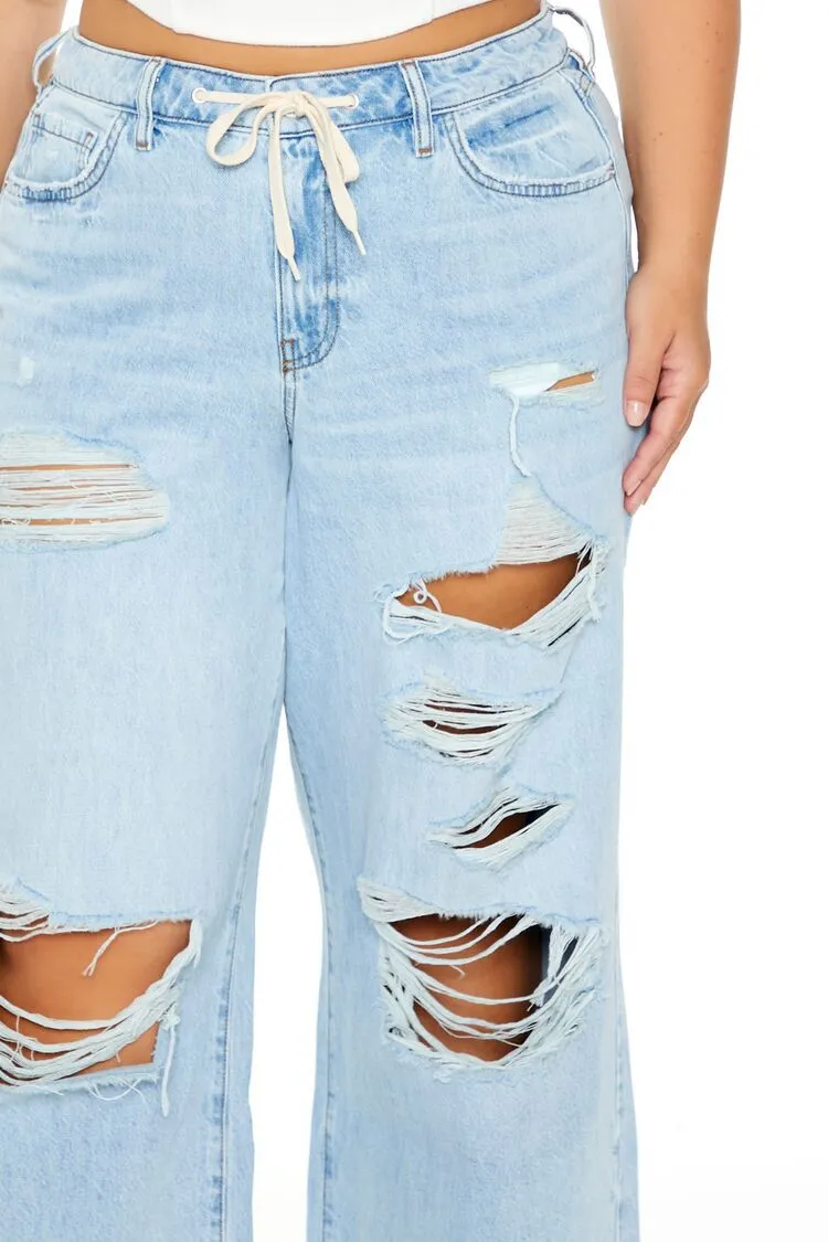 Plus Size Drawstring Wide-Leg Jeans