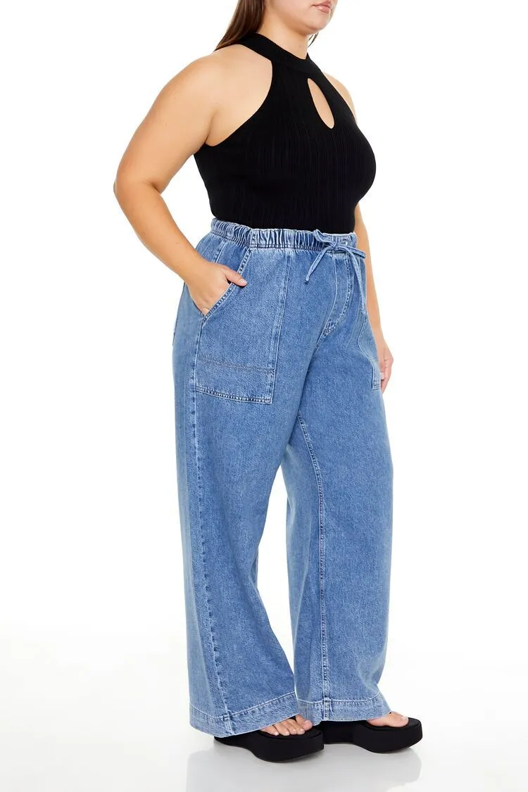 Plus Size Drawstring Wide-Leg Jeans