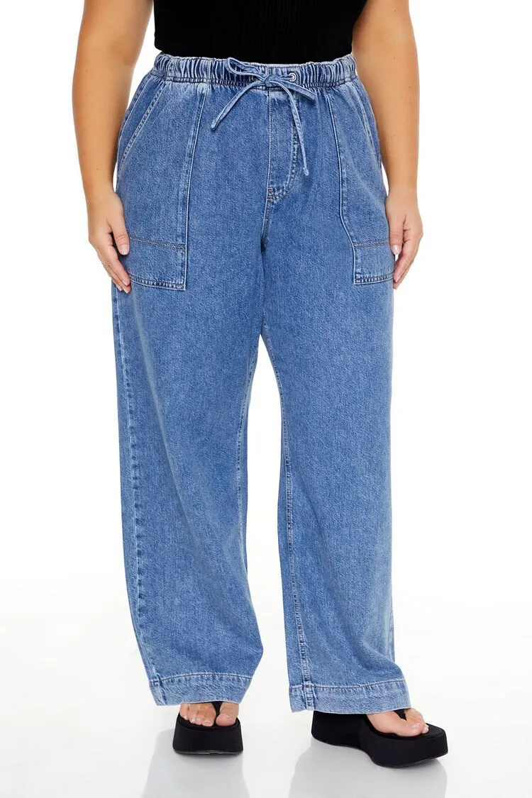 Plus Size Drawstring Wide-Leg Jeans