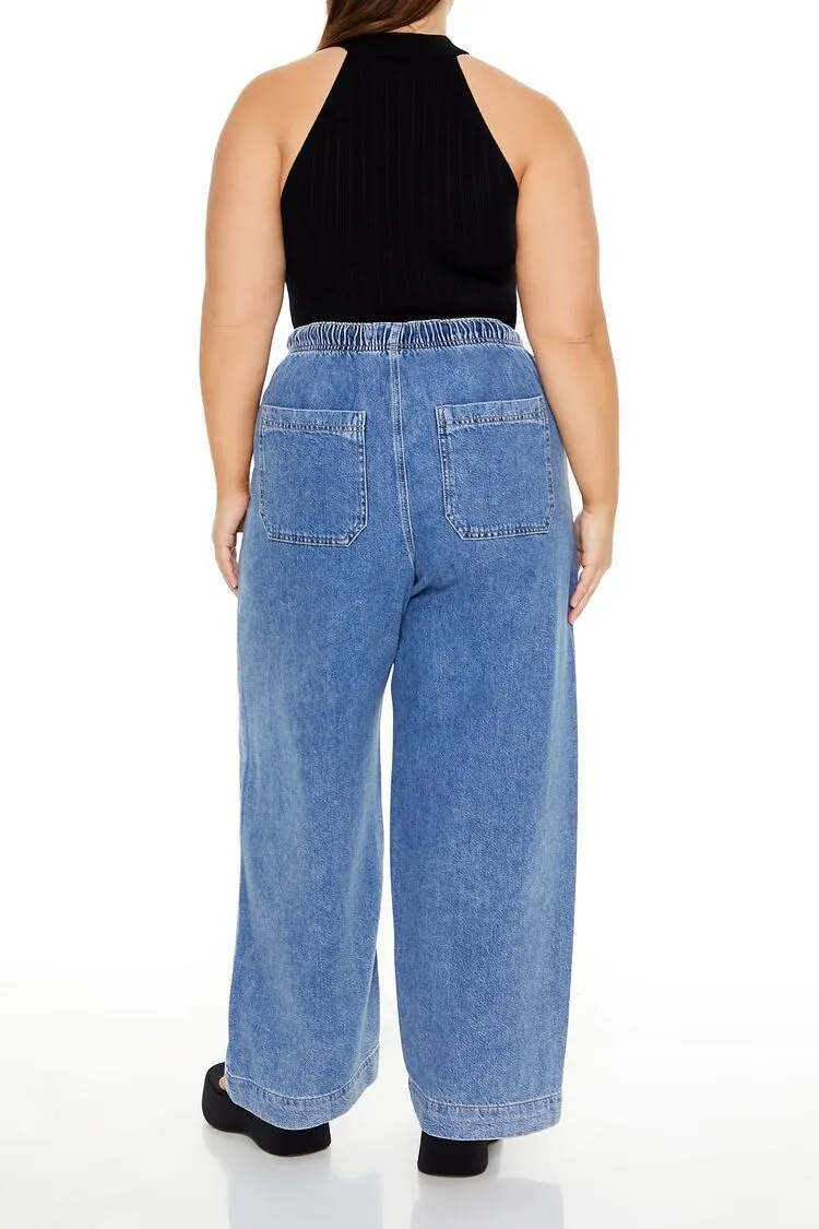 Plus Size Drawstring Wide-Leg Jeans
