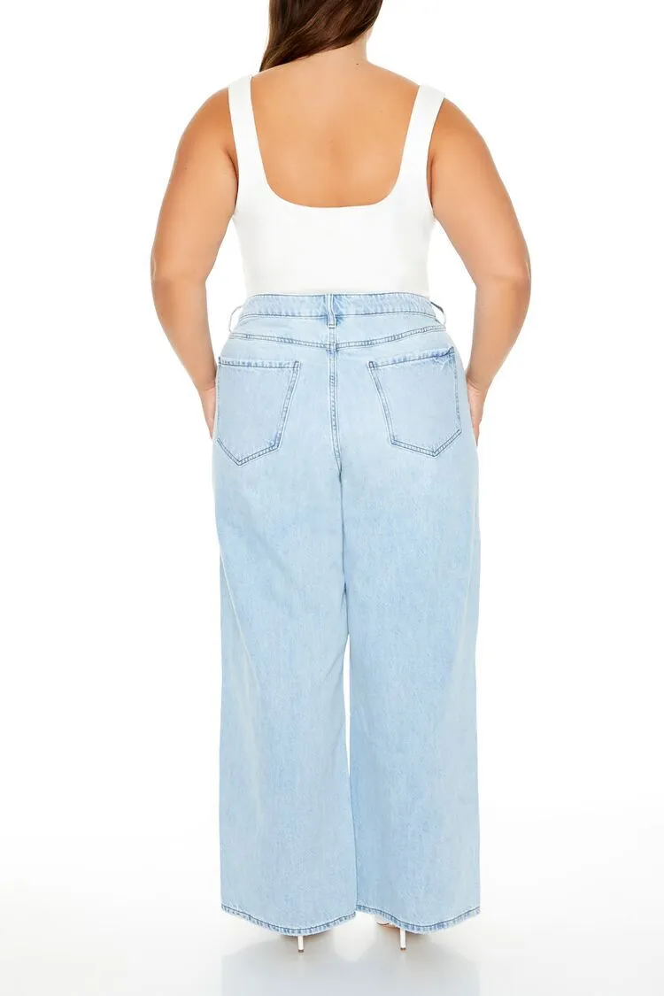 Plus Size Drawstring Wide-Leg Jeans