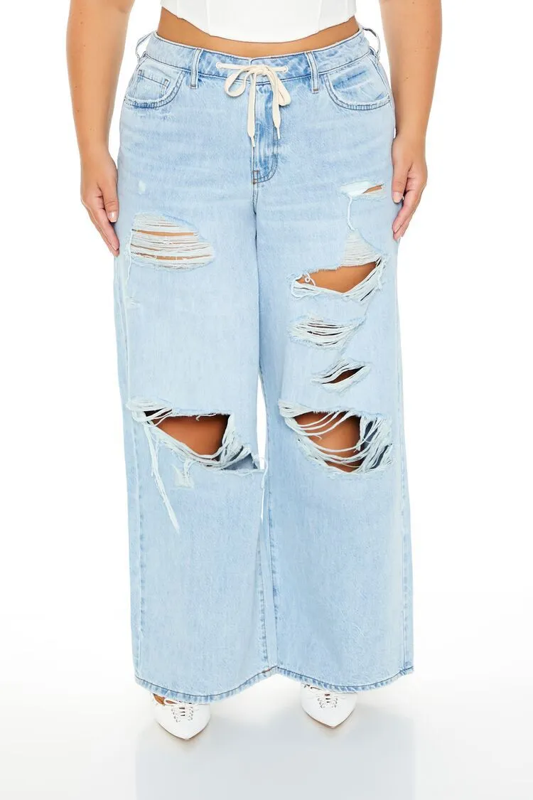 Plus Size Drawstring Wide-Leg Jeans