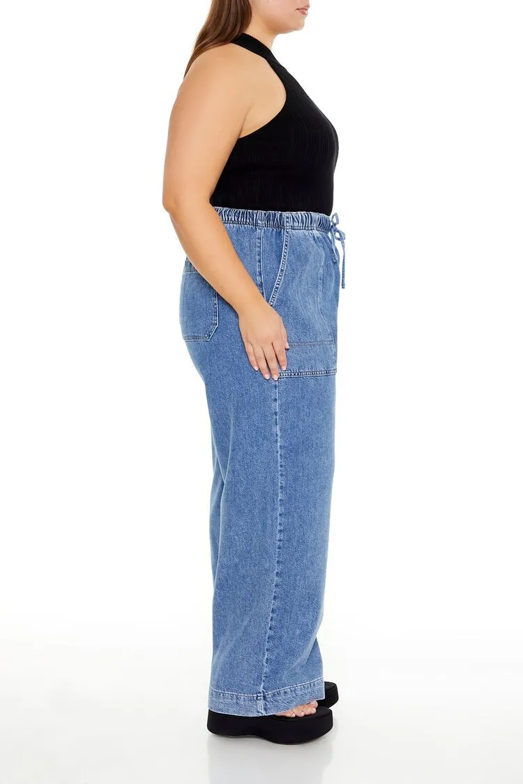 Plus Size Drawstring Wide-Leg Jeans
