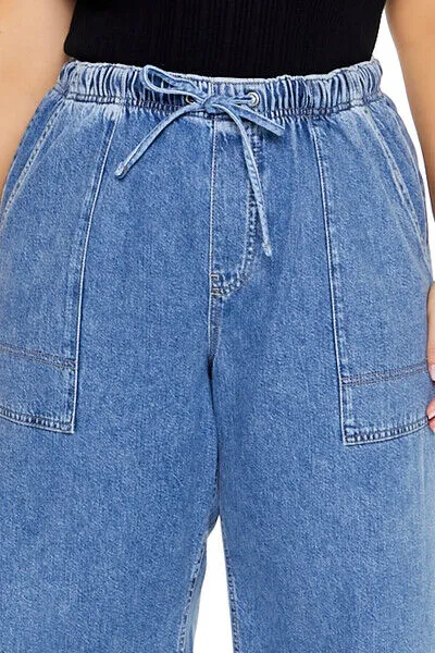 Plus Size Drawstring Wide-Leg Jeans