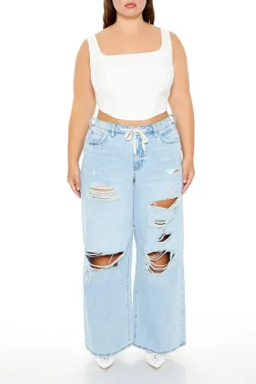 Plus Size Drawstring Wide-Leg Jeans