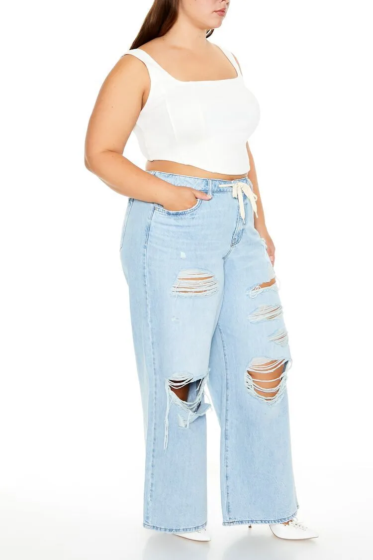 Plus Size Drawstring Wide-Leg Jeans