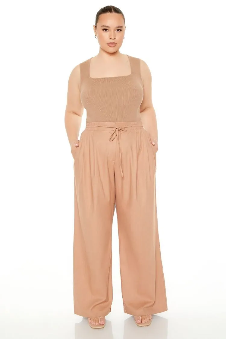 Plus Size Drawstring Wide-Leg Pants