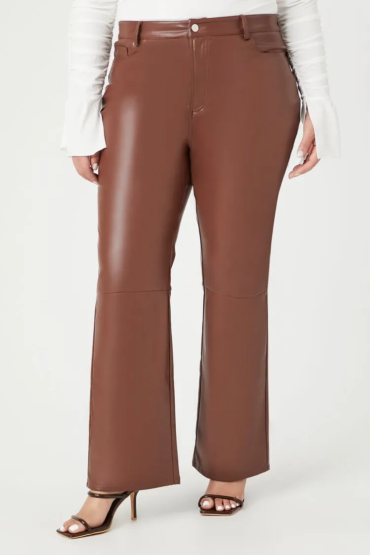 Plus Size Faux Leather Straight Pants