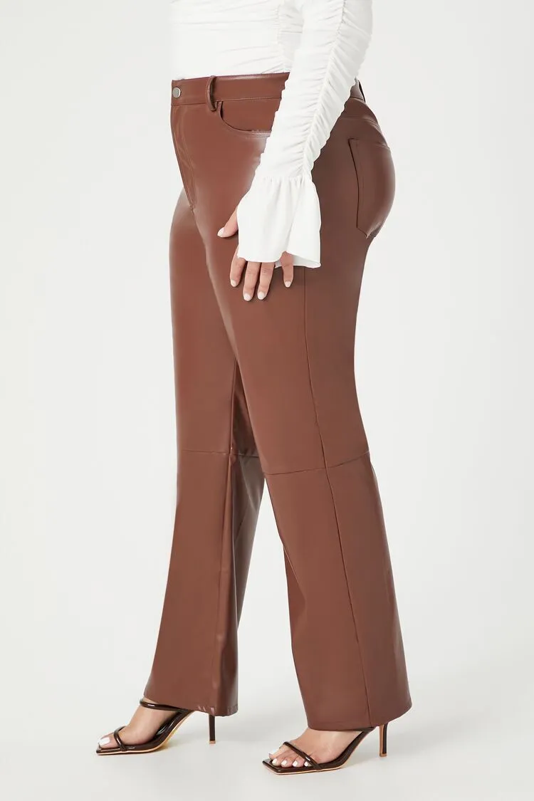 Plus Size Faux Leather Straight Pants