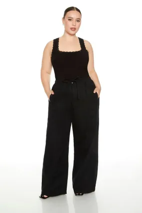 Plus Size Linen-Blend Wide-Leg Pants