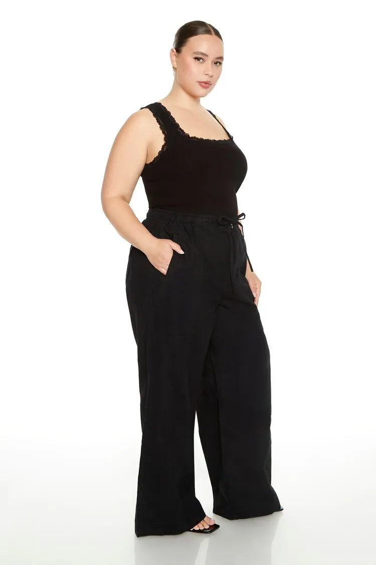 Plus Size Linen-Blend Wide-Leg Pants