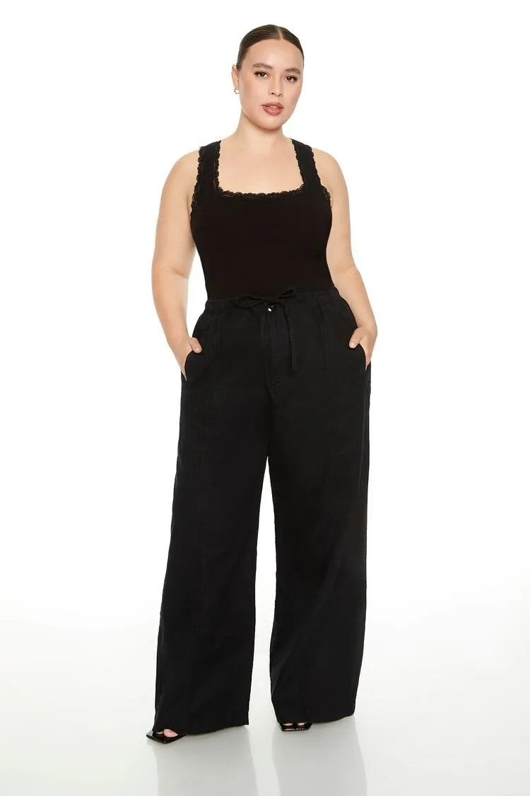 Plus Size Linen-Blend Wide-Leg Pants