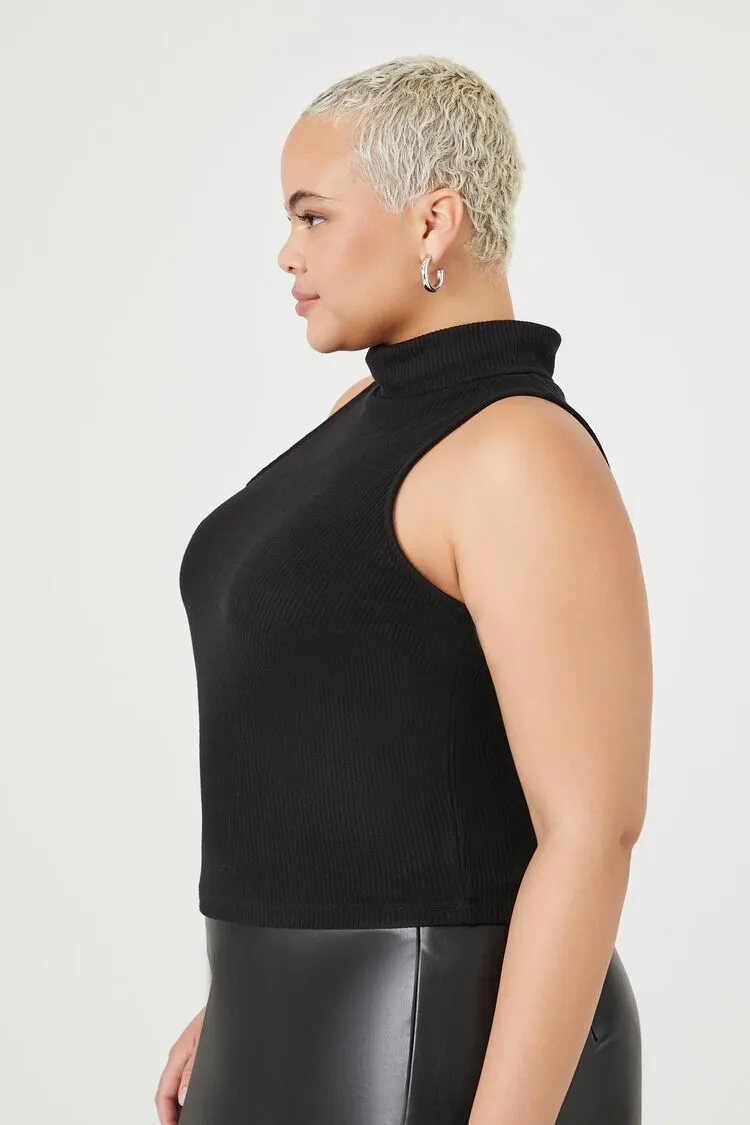 Plus Size Ribbed Mock Neck Top