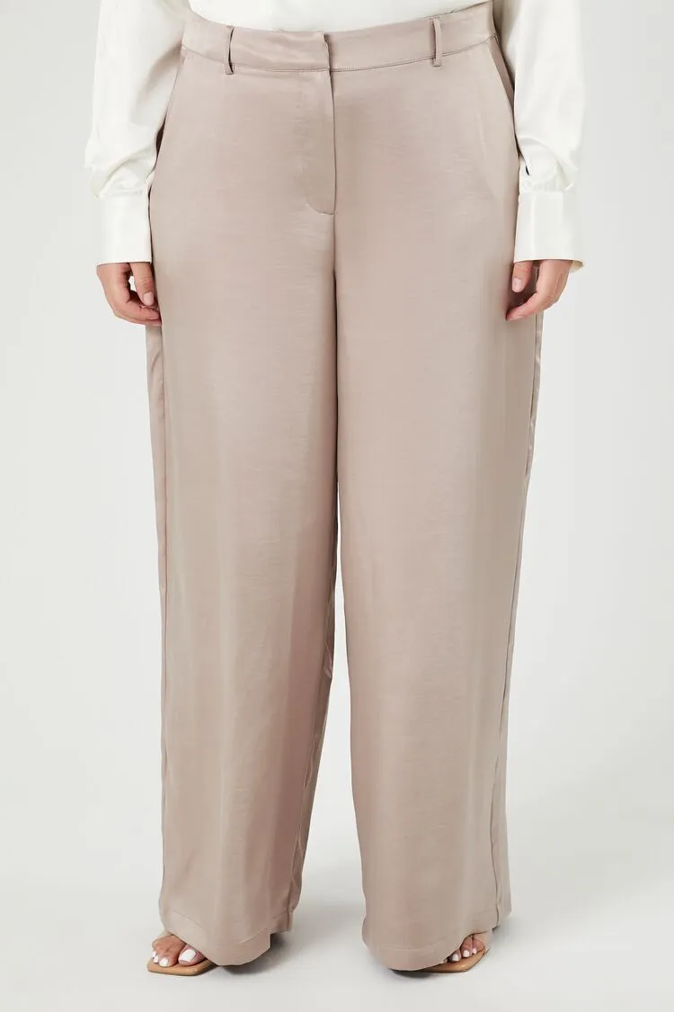 Plus Size Satin Wide-Leg Pants