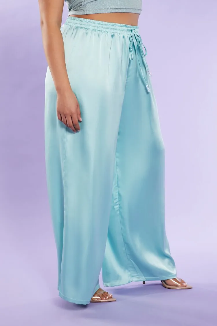 Plus Size Satin Wide-Leg Pants