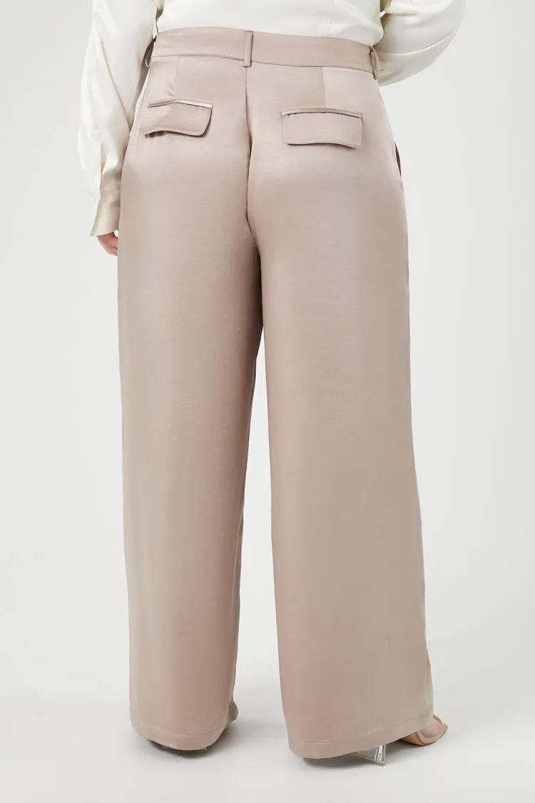 Plus Size Satin Wide-Leg Pants