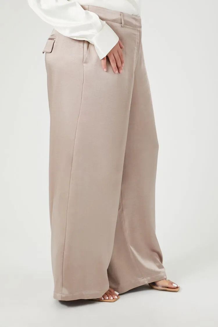 Plus Size Satin Wide-Leg Pants