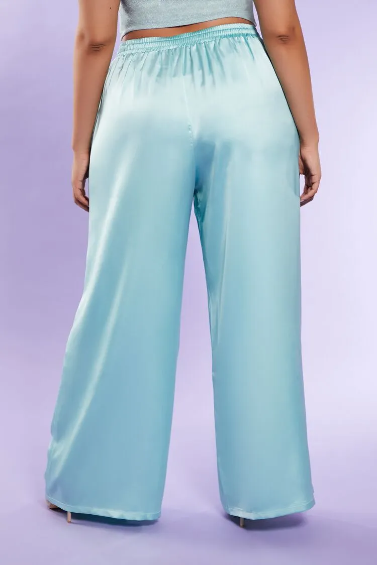 Plus Size Satin Wide-Leg Pants