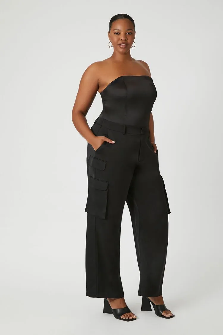 Plus Size Satin Wide-Leg Pants