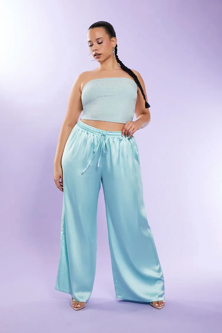 Plus Size Satin Wide-Leg Pants