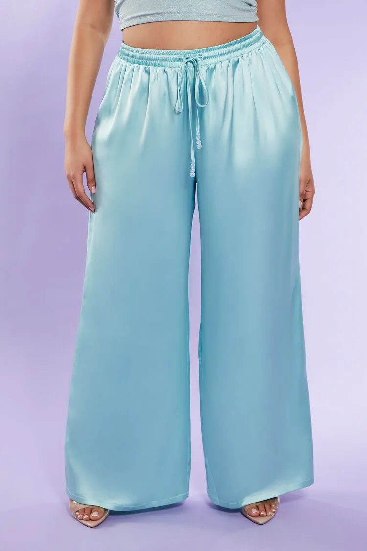 Plus Size Satin Wide-Leg Pants