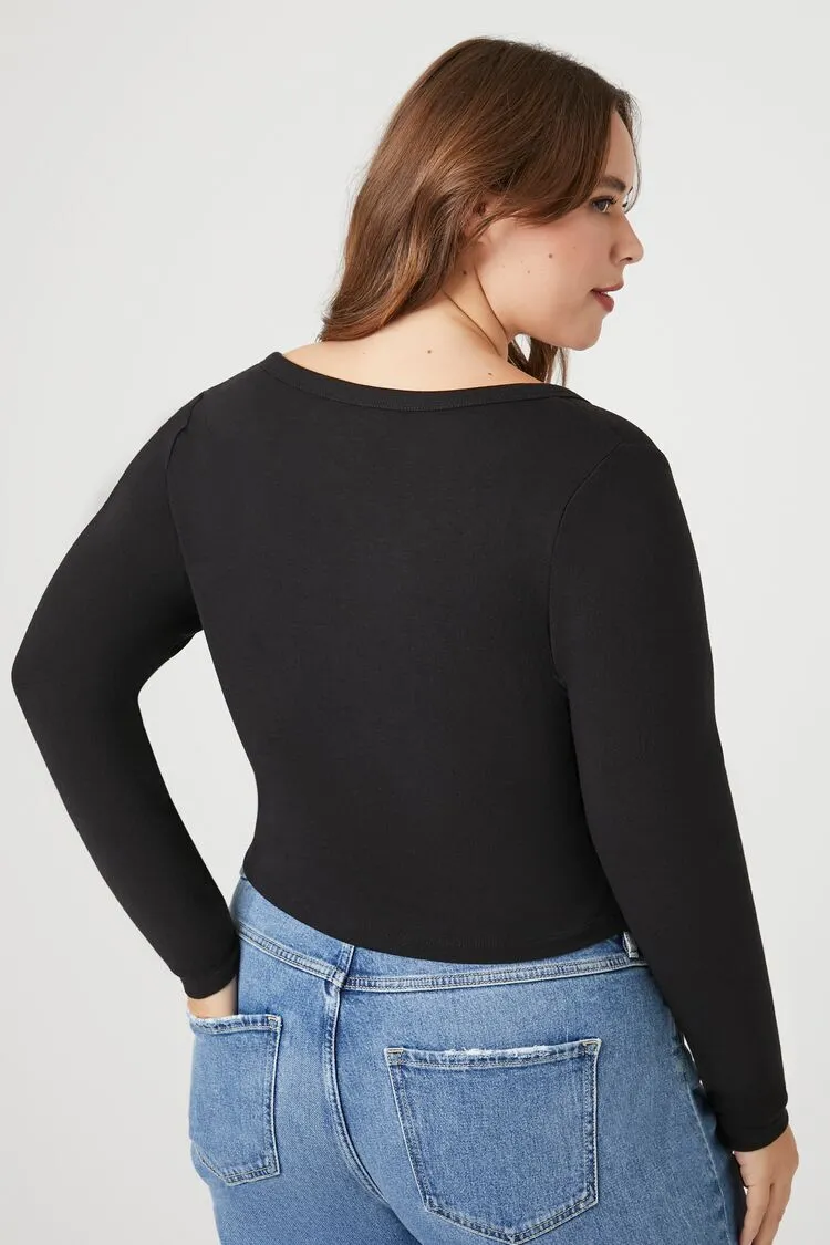 Plus Size Split-Neck Crop Top