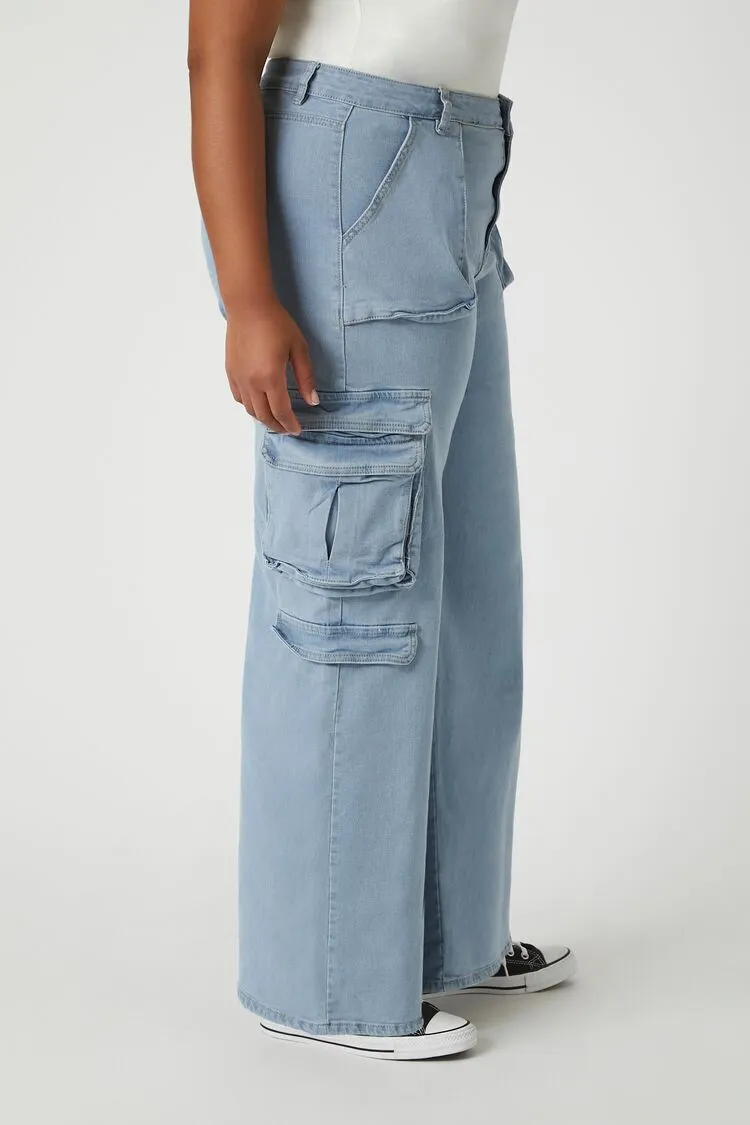 Plus Size Twill Wide-Leg Cargo Pants