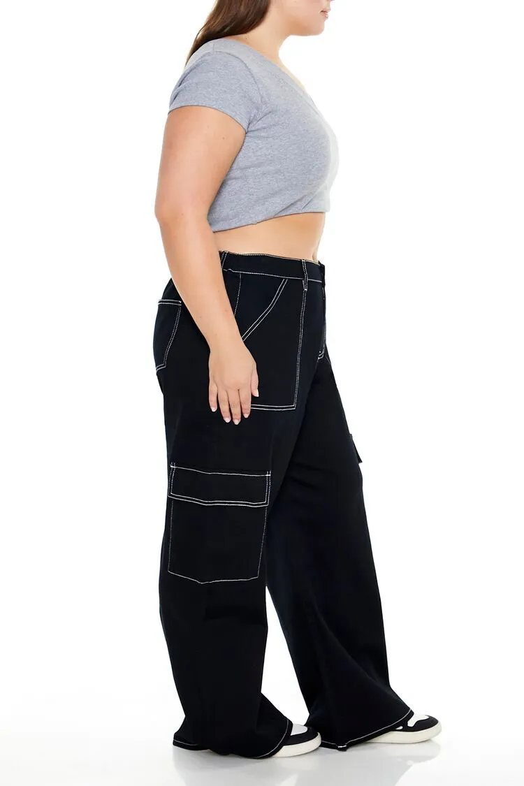 Plus Size Twill Wide-Leg Cargo Pants