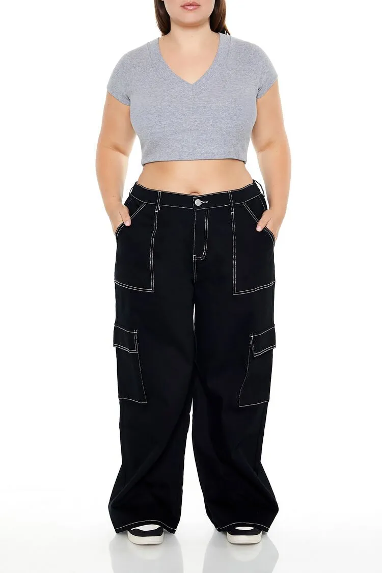 Plus Size Twill Wide-Leg Cargo Pants