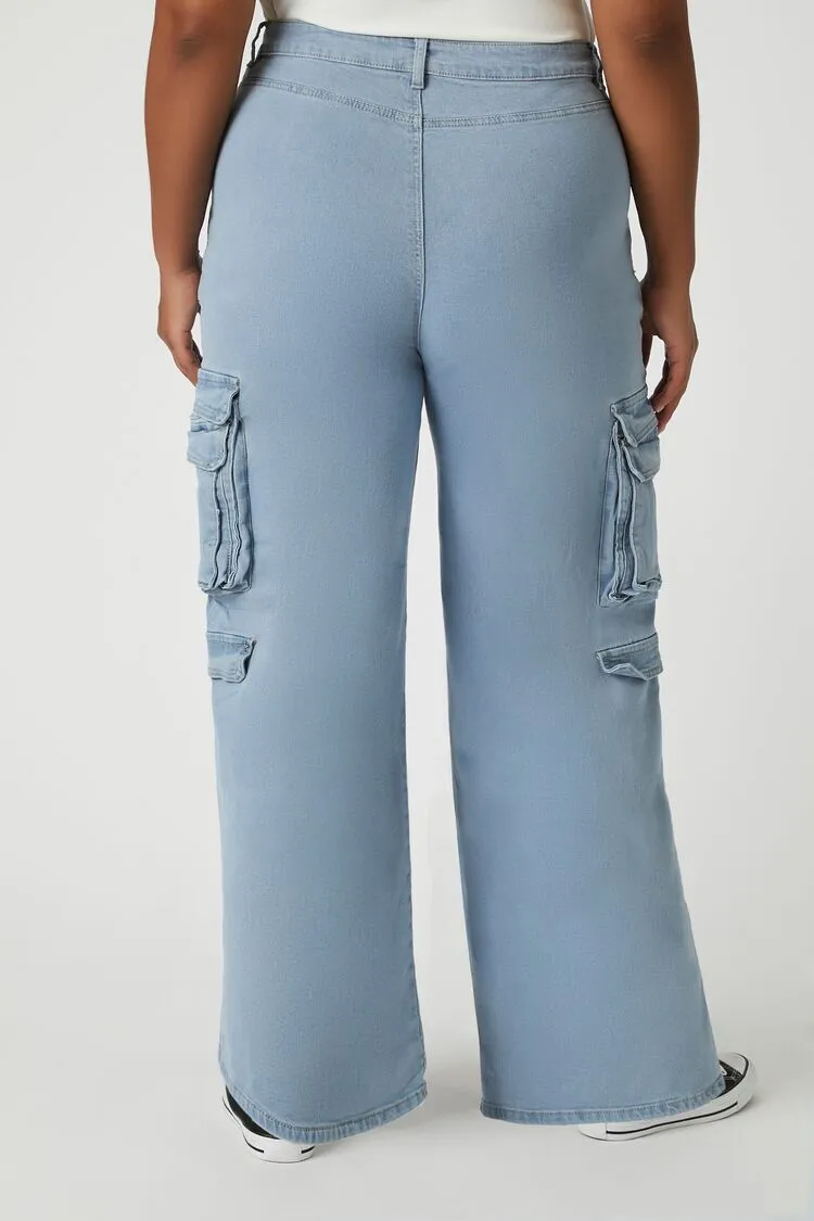 Plus Size Twill Wide-Leg Cargo Pants