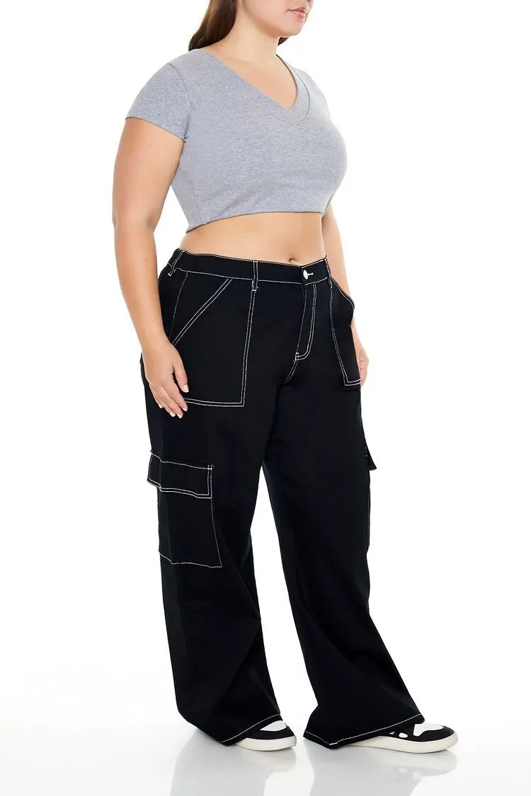 Plus Size Twill Wide-Leg Cargo Pants