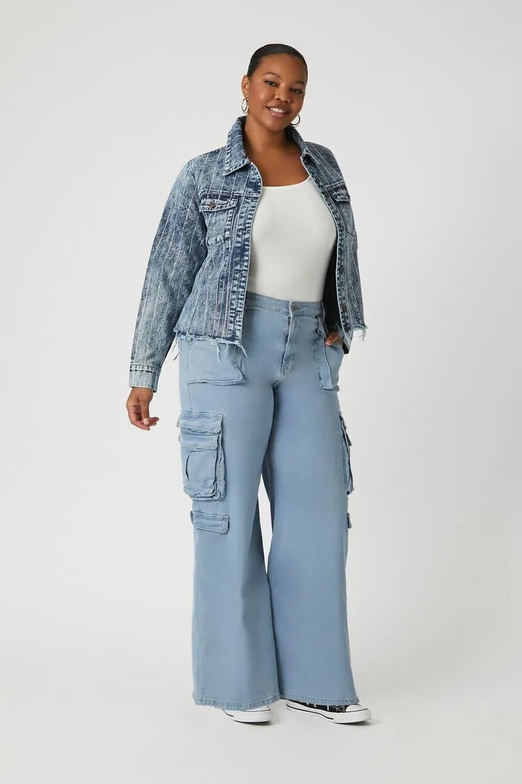 Plus Size Twill Wide-Leg Cargo Pants