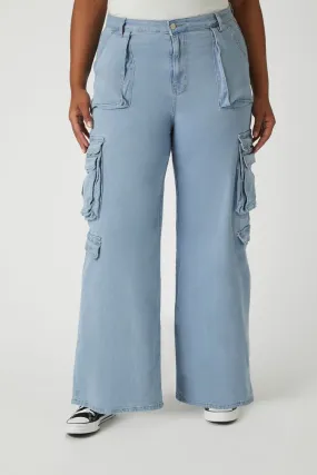 Plus Size Twill Wide-Leg Cargo Pants