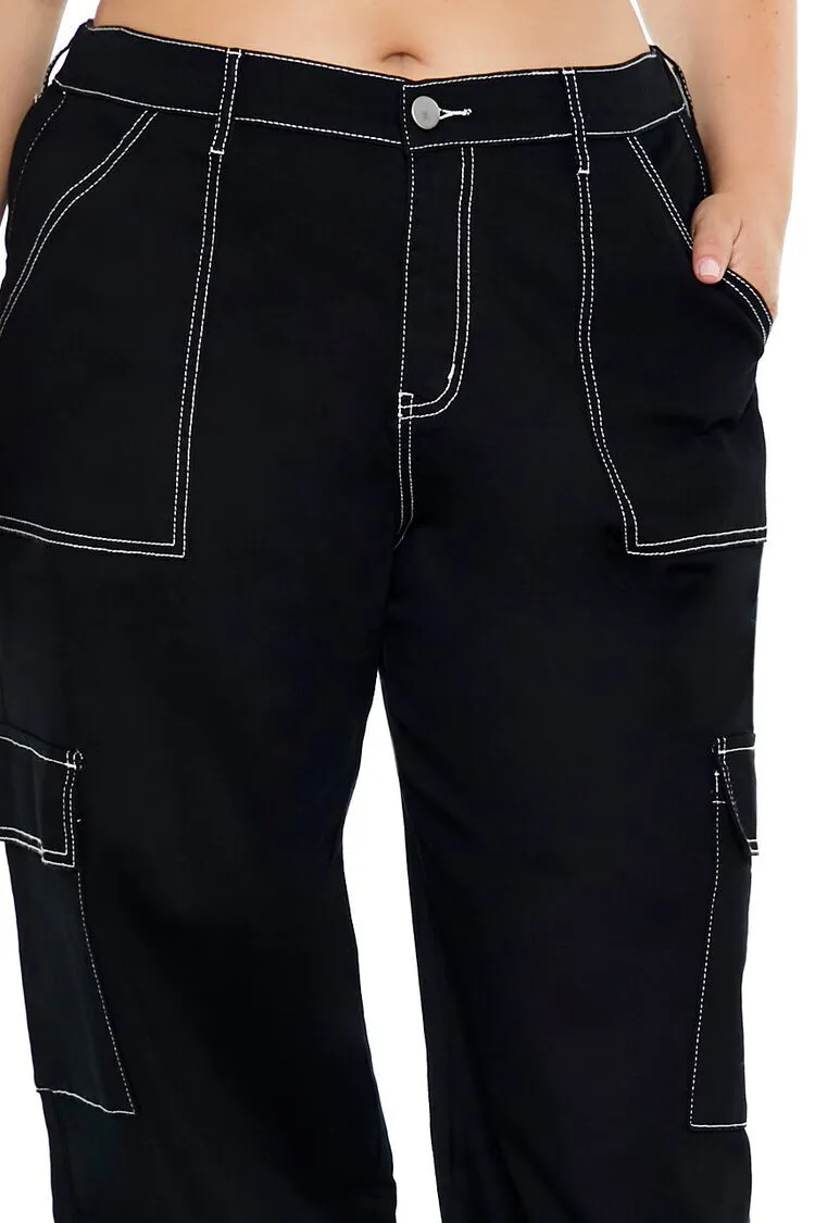 Plus Size Twill Wide-Leg Cargo Pants
