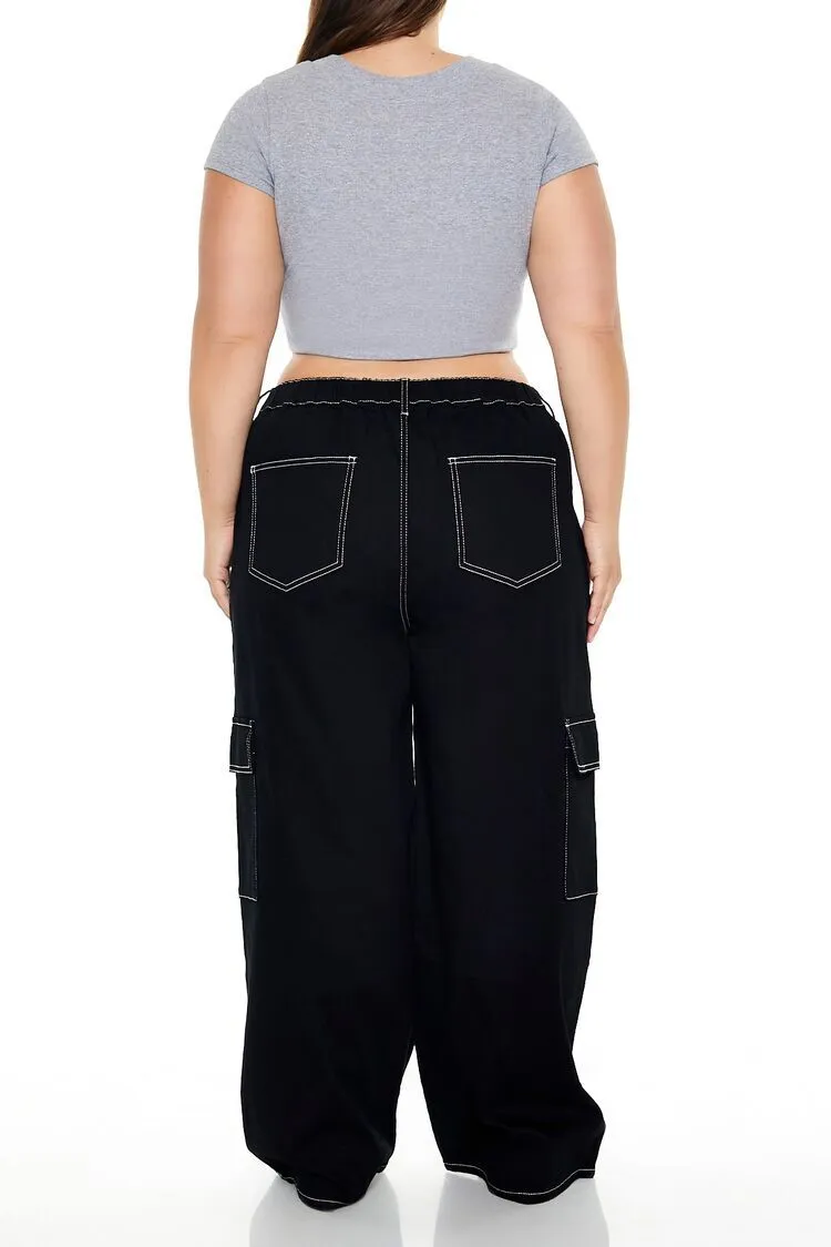 Plus Size Twill Wide-Leg Cargo Pants