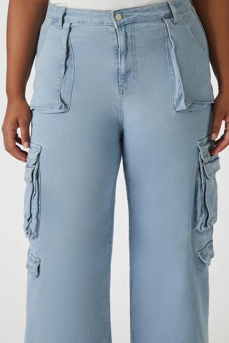 Plus Size Twill Wide-Leg Cargo Pants