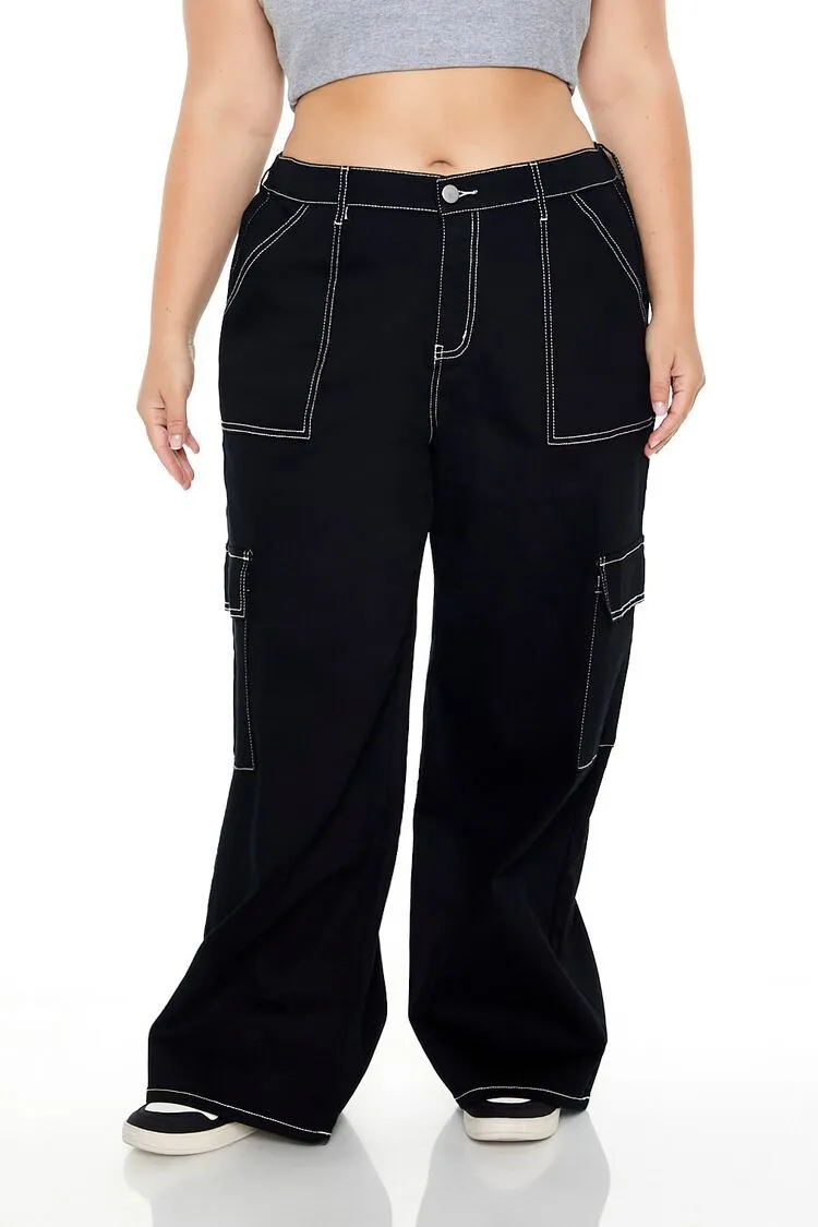 Plus Size Twill Wide-Leg Cargo Pants