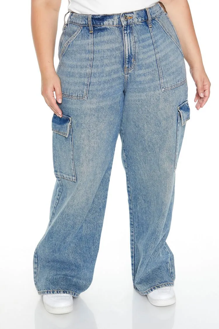 Plus Size Wide-Leg Cargo Jeans