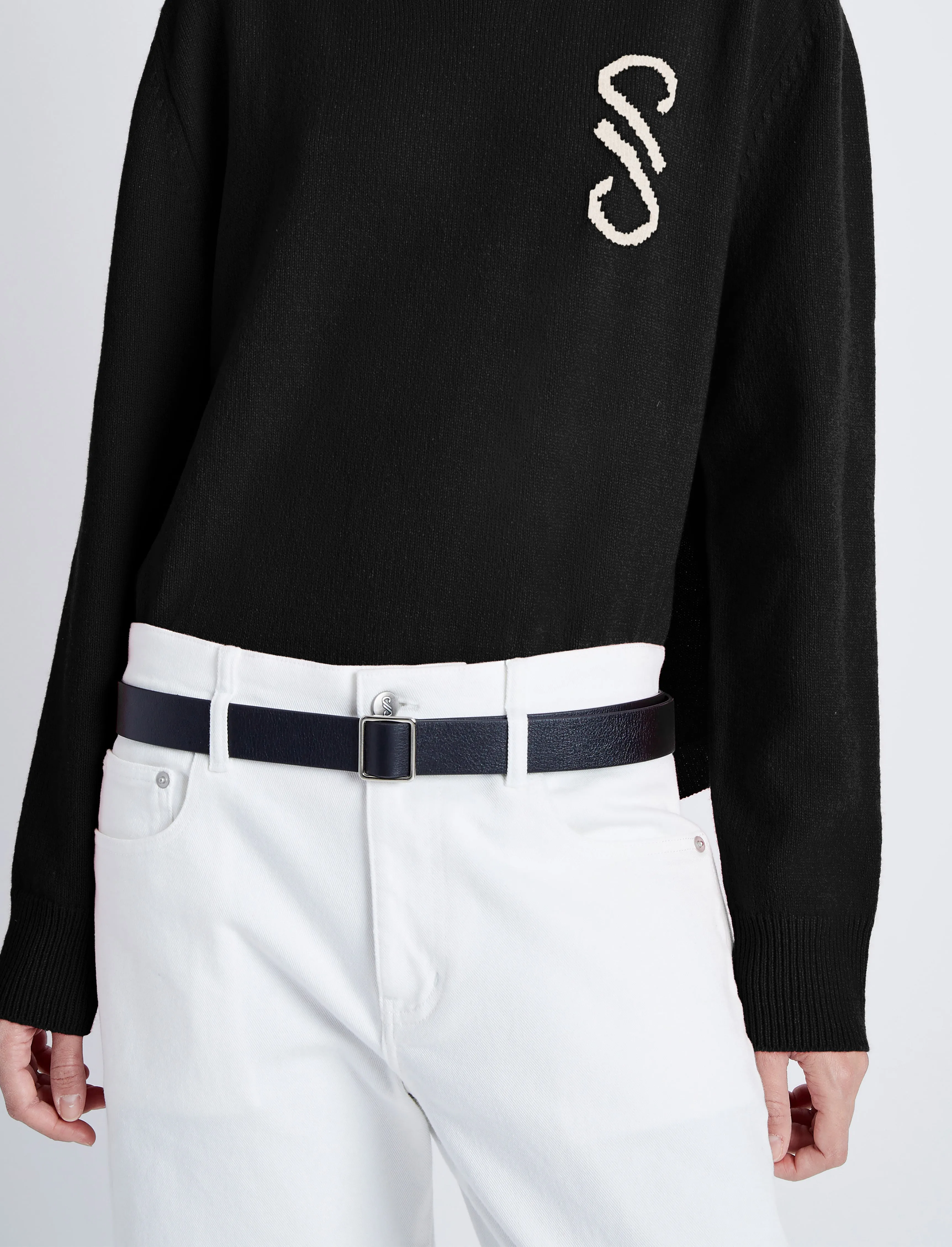 Proenza Schouler Harrison Monogram Sweater in Wool Jacquard - Black