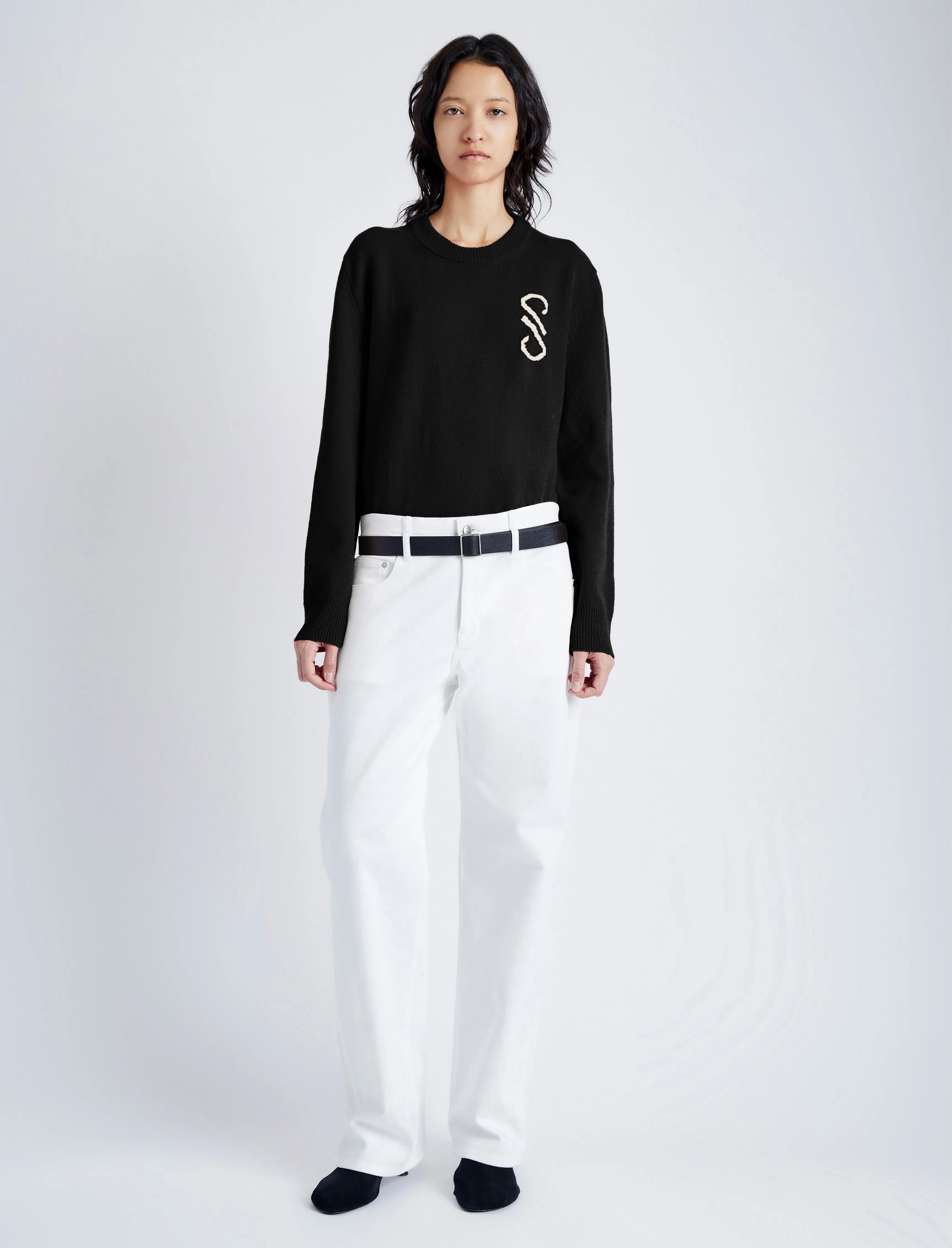 Proenza Schouler Harrison Monogram Sweater in Wool Jacquard - Black