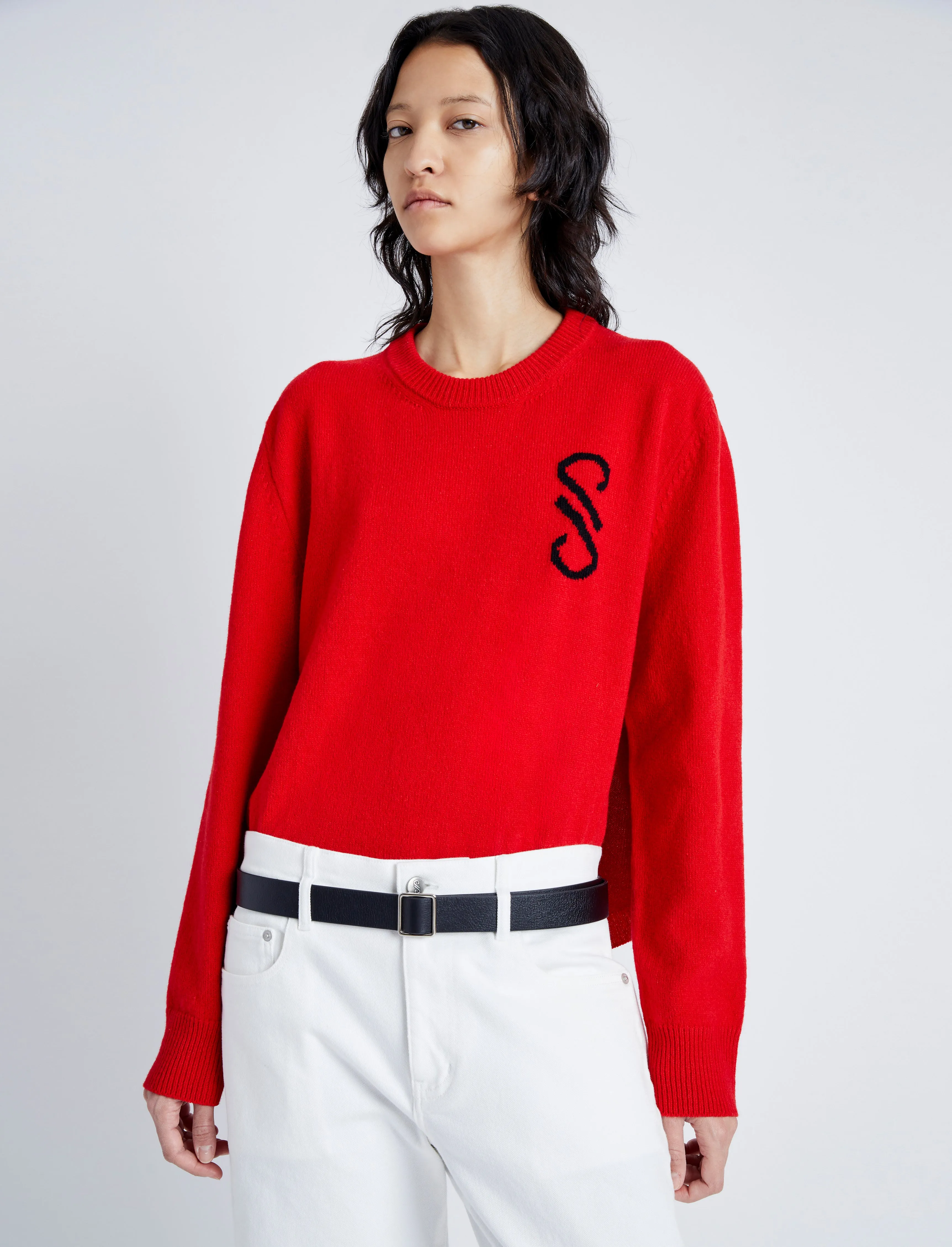 Proenza Schouler Harrison Monogram Sweater in Wool Jacquard - Red