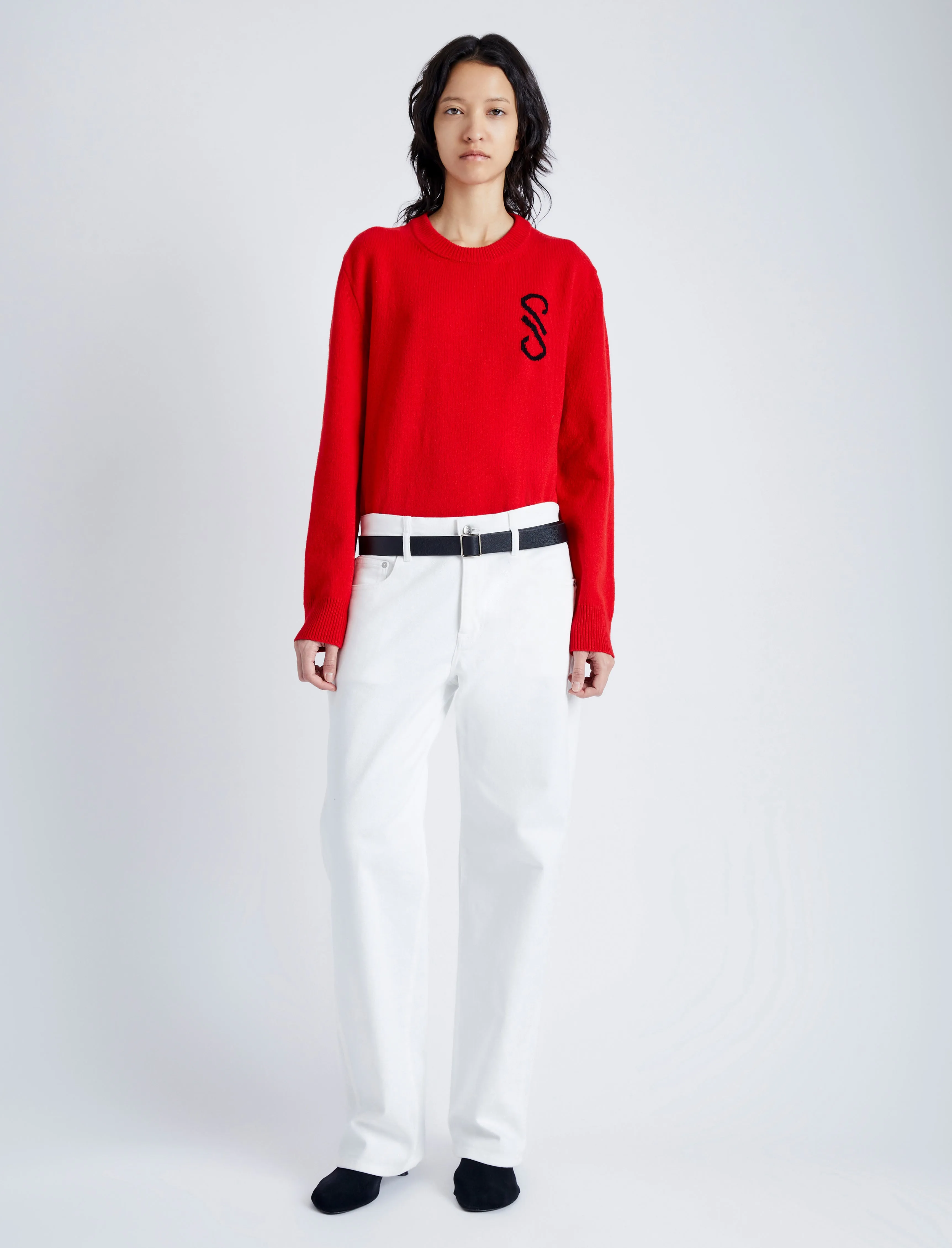 Proenza Schouler Harrison Monogram Sweater in Wool Jacquard - Red