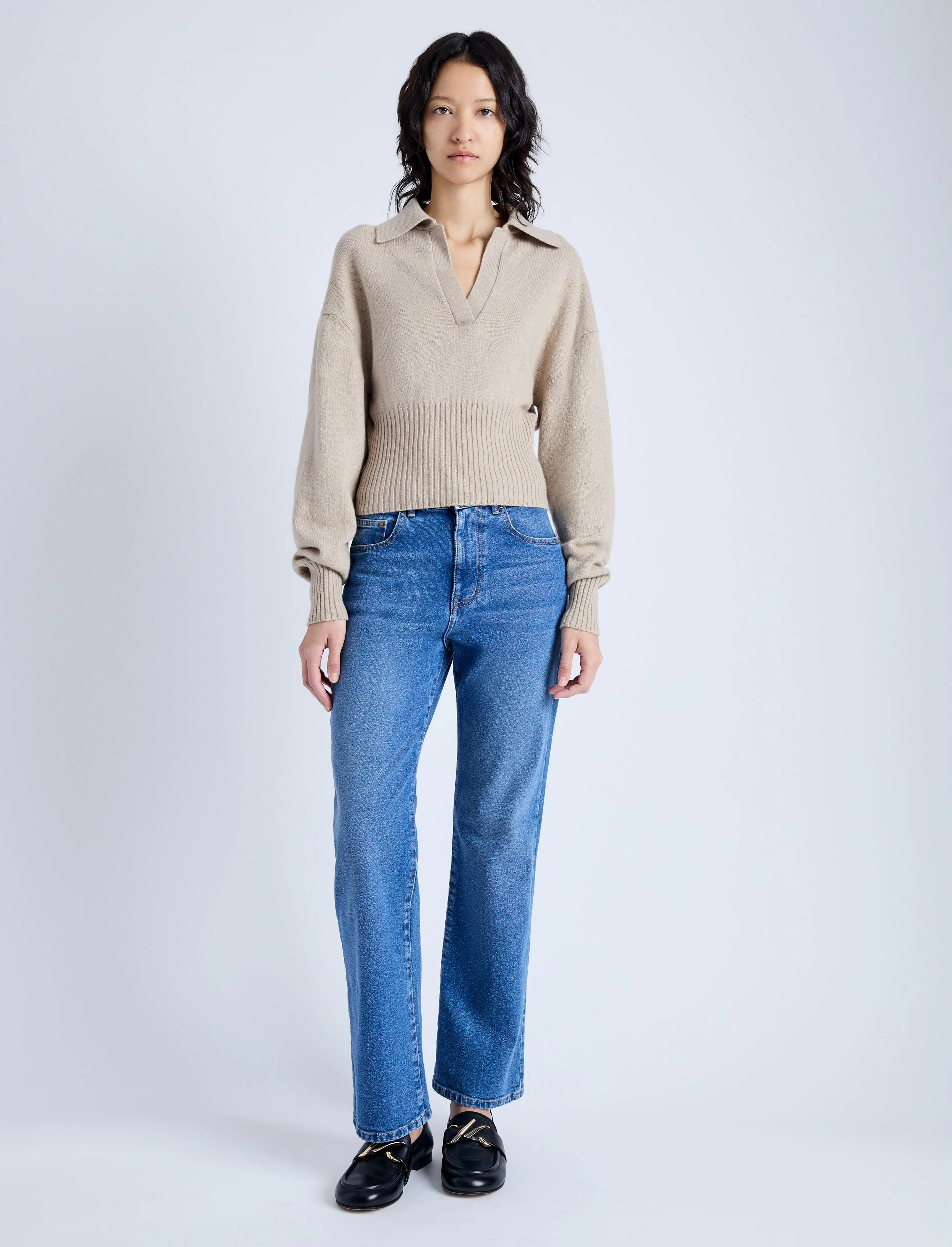 Proenza Schouler Jeanne Polo Sweater in Eco Cashmere - Oatmeal