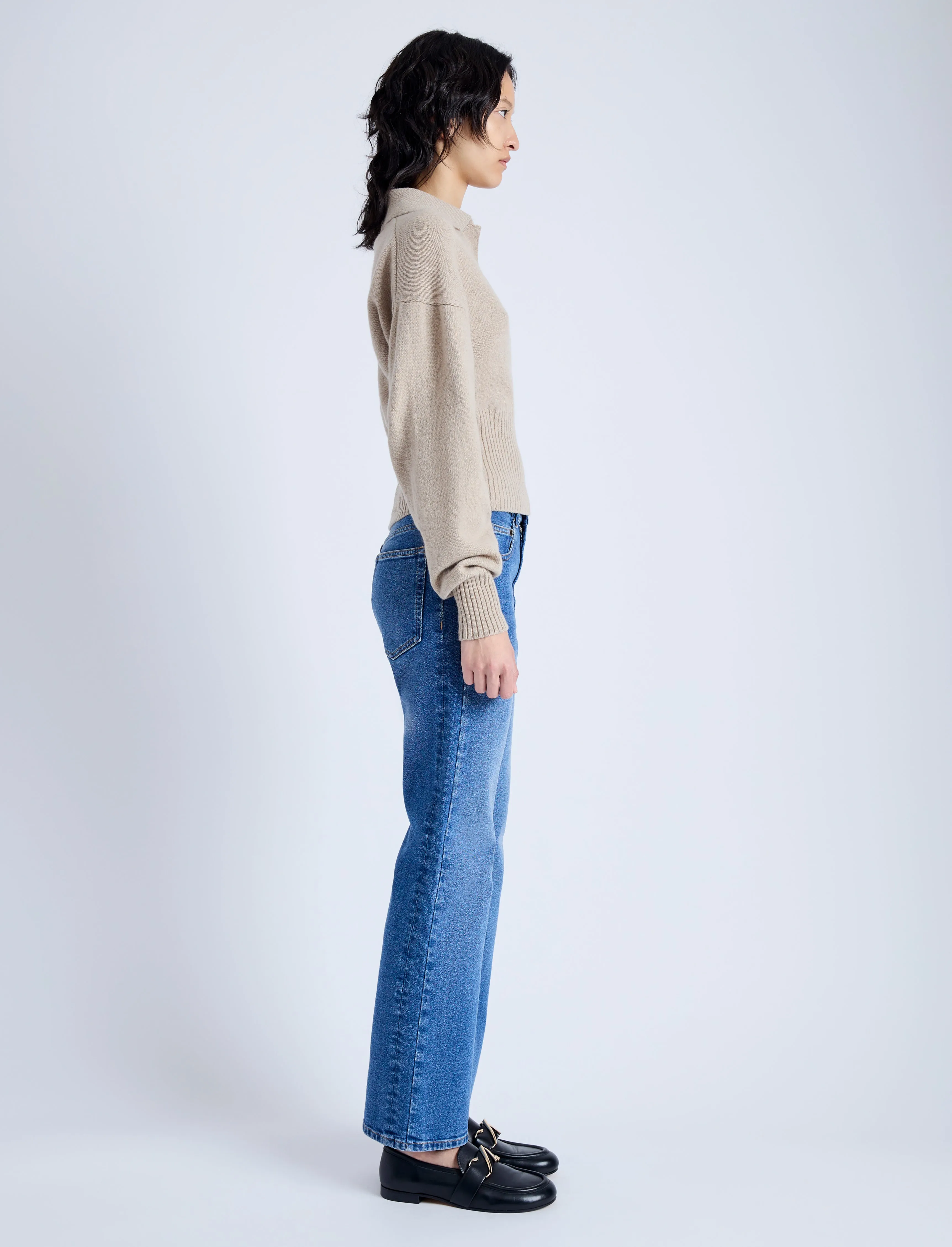 Proenza Schouler Jeanne Polo Sweater in Eco Cashmere - Oatmeal